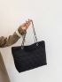 Small Quilted Shoulder Tote Bag Black Double Handle For Work