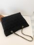 Small Quilted Shoulder Tote Bag Black Double Handle For Work