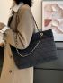 Small Quilted Shoulder Tote Bag Black Double Handle For Work