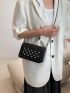 Rhinestone Decor Square Bag Mini Flap White