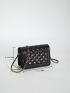 Rhinestone Decor Square Bag Mini Flap White