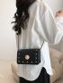 Mini Quilted Square Bag Black Studded Decor Flap For Daily