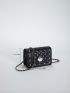 Mini Quilted Square Bag Black Studded Decor Flap For Daily