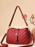 Quilted Shoulder Bag Buckle Decor PU Red