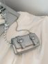 Mini Square Bag Crocodile Embossed Heart Buckle & Faux Pearl Decor PU Funky Metallic