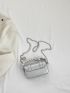 Mini Square Bag Crocodile Embossed Heart Buckle & Faux Pearl Decor PU Funky Metallic