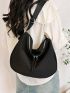 Zip Front Hobo Bag Casual Black