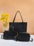 4pcs Bag Set Tote Shoulder Crossbody Bag Coin Purse PU Quilted Tassel Decor, Best Work Bag For Women