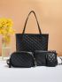 4pcs Bag Set Tote Shoulder Crossbody Bag Coin Purse PU Quilted Tassel Decor, Best Work Bag For Women