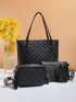 4pcs Bag Set Tote Shoulder Crossbody Bag Coin Purse PU Quilted Tassel Decor, Best Work Bag For Women