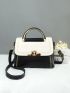 Small Square Bag Fashionable Color Block Twist Lock Top Handle Flap PU