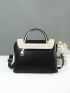 Small Square Bag Fashionable Color Block Twist Lock Top Handle Flap PU