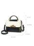 Small Square Bag Fashionable Color Block Twist Lock Top Handle Flap PU