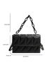 Quilted Square Bag Flap PU Black