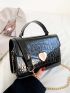 Crocodile Embossed Square Bag Heart Decor PU