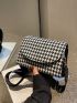 Mini Square Bag Houndstooth Pattern Flap PU