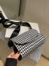 Mini Square Bag Houndstooth Pattern Flap PU