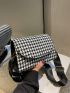 Mini Square Bag Houndstooth Pattern Flap PU