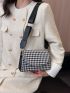 Mini Square Bag Houndstooth Pattern Flap PU