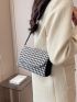 Mini Square Bag Houndstooth Pattern Flap PU