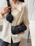 Buckle & Eyelet Decor Hobo Bag PU With Coin Purse Black