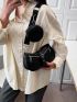 Buckle & Eyelet Decor Hobo Bag PU With Coin Purse Black