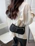 Buckle & Eyelet Decor Hobo Bag PU With Coin Purse Black