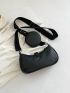 Buckle & Eyelet Decor Hobo Bag PU With Coin Purse Black