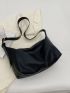 Litchi Embossed Hobo Bag Large Capacity Black PU