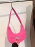 Patch Detail Hobo Bag Nylon Neon Pink Funky