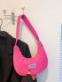 Patch Detail Hobo Bag Nylon Neon Pink Funky