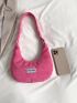 Patch Detail Hobo Bag Nylon Neon Pink Funky