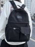 Pocket Front Functional Backpack Drawstring & Patch Detail Black