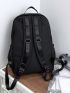 Pocket Front Functional Backpack Drawstring & Patch Detail Black