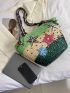 Large Colorblock Straw Bag Floral Pattern Random Color Bead Decor