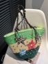 Large Colorblock Straw Bag Floral Pattern Random Color Bead Decor