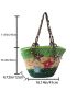 Large Colorblock Straw Bag Floral Pattern Random Color Bead Decor