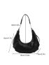 Black Hobo Bag With Zipper PU Elegant