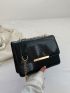 Snakeskin Embossed Square Bag Flap Chain Black PU Fashionable