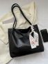 Small Shoulder Tote Bag Twilly Scarf Decor Snap Button PU