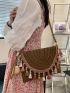 Tassel Decor Straw Bag Medium For Beach