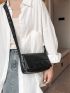 Black Square Bag Stitch Detail Flap PU Elegant