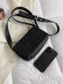 Black Square Bag Stitch Detail Flap PU Elegant