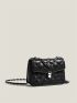 Mini Square Bag Quilted Push Lock PU Flap Black