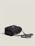 Mini Square Bag Quilted Push Lock PU Flap Black