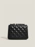 Mini Square Bag Quilted Push Lock PU Flap Black