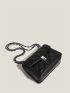 Mini Square Bag Quilted Push Lock PU Flap Black