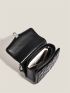 Mini Square Bag Quilted Push Lock PU Flap Black