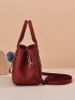 Litchi Embossed Square Bag Pom Pom Decor PU, Mothers Day Gift For Mom