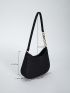 Medium Hobo Bag Crocodile Embossed Solid Black